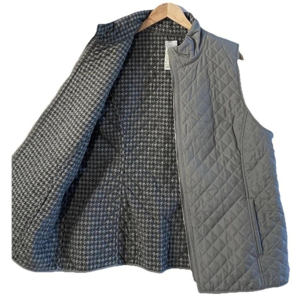 Chicos Mockingbird Gray Houndstooth Reversible Full Zip Quilted Vest Sz XL (3)